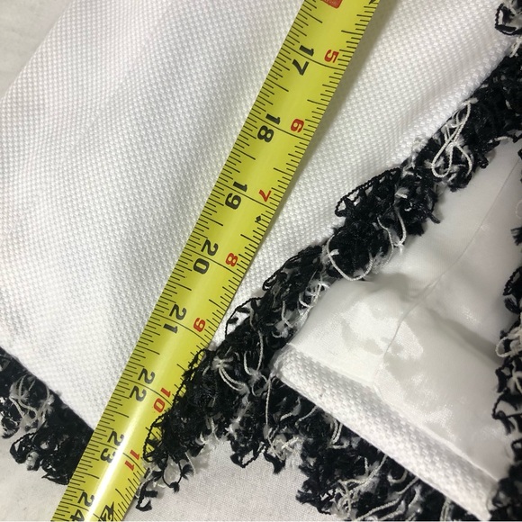 PECK & PECK White Twill Jacket Blazer Black White Fringe Sz 2 - Picture 11 of 12